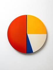 Fototapeta premium Round wall art with geometric design in vibrant colors hanging against a white background in an indoor setting. Generative AI