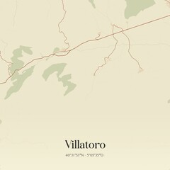 Retro Spanish map of Villatoro, Castilla y Le�n. Vintage street map.