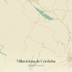 Fototapeta premium Retro Spanish map of Villaviciosa de C�rdoba, Andaluc�a. Vintage street map.
