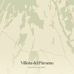 Retro Spanish map of Villota del P�ramo, Castilla y Le�n. Vintage street map.