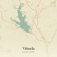 Retro Spanish map of Vi�uela, Andaluc�a. Vintage street map.