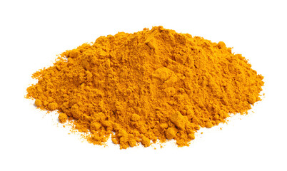 Heap of turmeric powder isolated on white
