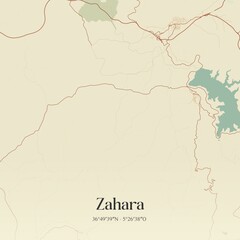 Obraz premium Retro Spanish map of Zahara, Andaluc�a. Vintage street map.