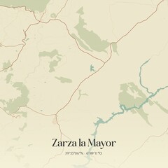 Obraz premium Retro Spanish map of Zarza la Mayor, Extremadura. Vintage street map.