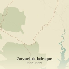 Retro Spanish map of Zarzuela de Jadraque, Castilla-La Mancha. Vintage street map.