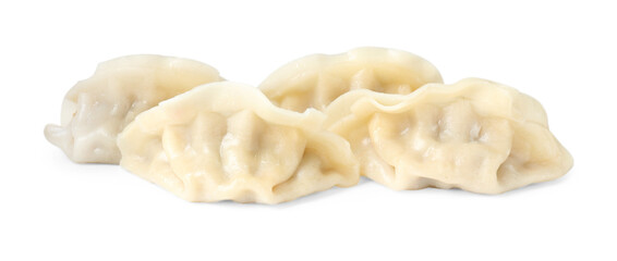Tasty boiled gyoza (dumplings) isolated on white