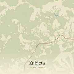 Retro Spanish map of Zubieta, Comunidad Foral de Navarra. Vintage street map.
