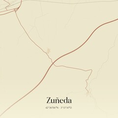 Retro Spanish map of Zu�eda, Castilla y Le�n. Vintage street map.