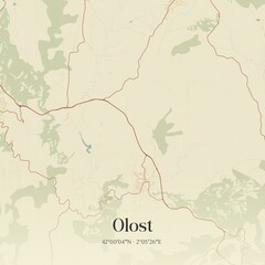 Obraz premium Retro Spanish map of Olost, Catalu�a. Vintage street map.
