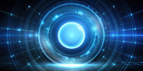 futuristic interface glowing blue circle hovering in space surrounded by dark background with soft focus effect, virtual interface, space background
