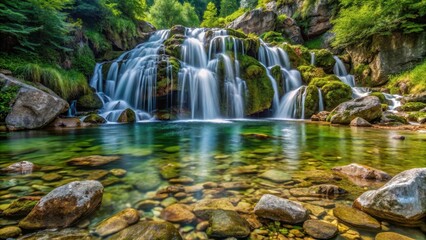 Fototapeta premium Crystal clear water cascading down a rocky slope over Toplita in Transylvania , cascade, waterfall