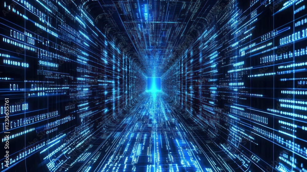 Poster digital data tunnel a futuristic virtual corridor