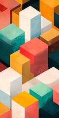 Obraz premium A vibrant abstract design featuring colorful geometric blocks arranged in a dynamic layout, perfect for modern backgrounds and artistic projects.