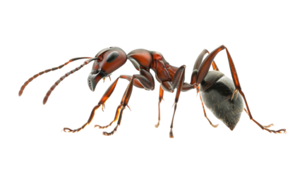 Macro close up of an ant, isolated on transparent background.