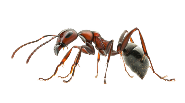 Macro close up of an ant, isolated on transparent background.