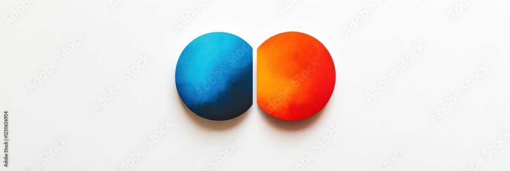 Poster colorful circular stones split into blue and orange halves on a white background for a creative disp