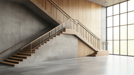 Obraz premium Modern Wooden Staircase Design in Contemporary Building