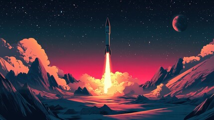 Naklejka premium AI-generated illustration of a rocket launching into space