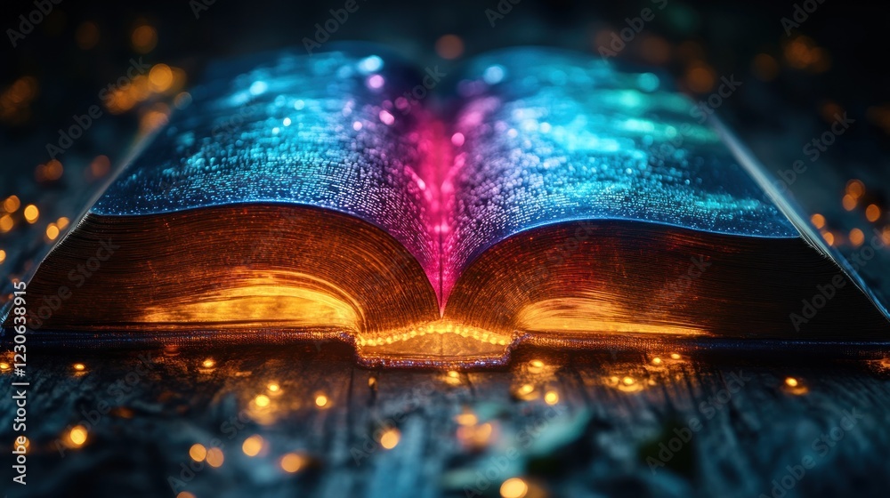 Aufkleber Illuminated Ancient Book Open Revealing Glowing Pages