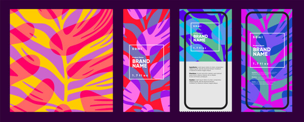 Vibrant and dynamic packaging design with bold abstract forms in a brutalist style. Perfect for creative and artistic brands.