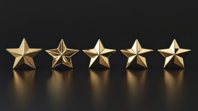 Golden star rating and award labels, five star top review rate, vector best winner awards. 5 golden stars of customer feedback and quality ranking or rating mark for achievement or evaluation level