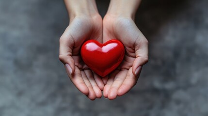 Obraz premium charity, love and valentine's day concept - close up of hands making heart gesture over grey background