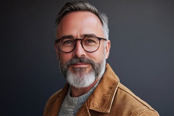 Fototapeta premium Confident Mature Man with Glasses and Stylish Beard in Casual Attire