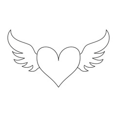 Love Heart with Wings in Simple Line Art Design
