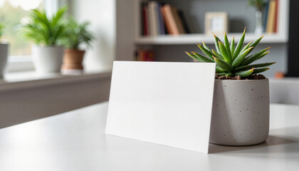 Modern Minimalist Desk Display with Succulent Plant and Blank Card mockup for Personalization