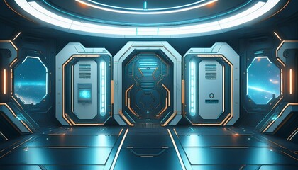 futuristic sci fi design external panels space station spaceship or star ship science fiction style facility doors