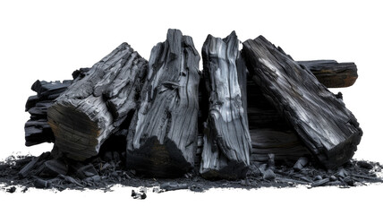 Natural wood charcoal, isolated on transparent background.