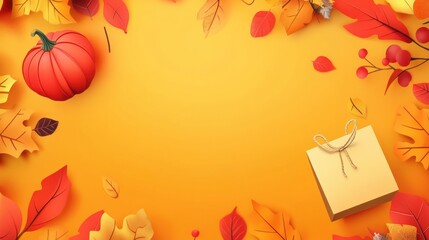 Autumn background vector. Autumn shopping event illustration wallpaper with hand drawn icons set. This design good for banner, sale poster, packaging background and greeting card.