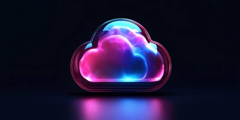 Obraz premium Vibrant Neon Cloud Icon with Futuristic Illumination on a Dark Background