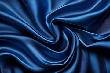 Close-up of luxurious, deep blue satin fabric with elegant folds and smooth texture.
