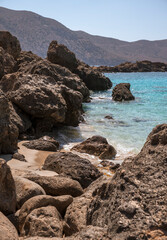 Landscape of the rocky Mediterranean coast on the Greek island of Crete