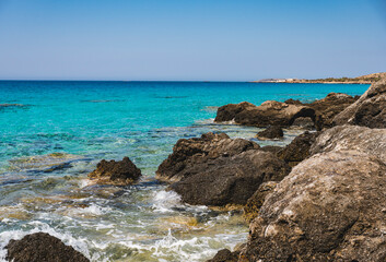 Landscape of the rocky Mediterranean coast on the Greek island of Crete
