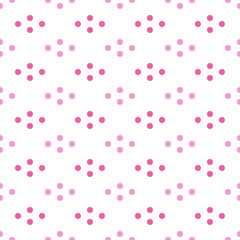 Repeating pattern of pink and light cute pink dots arranged in a staggered grid on a white background.