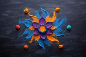 Vibrant flower design on a black surface created during an art session