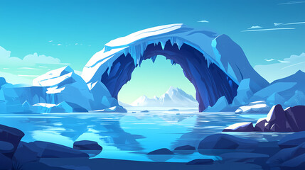 Iceberg arch view arctic ocean nature tranquil waters wide angle serenity. Arctic Arch. Illustration