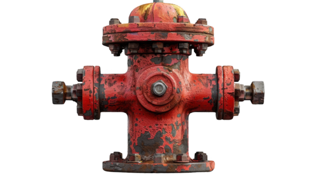 Red fire hydrant, isolated on transparent background.