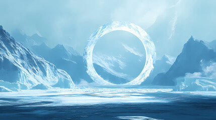 Majestic iceberg arch forming a perfect circle in the arctic ocean. Arctic Arch. Illustration