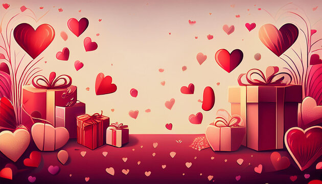 valentine background with gift boxes fnd hearts