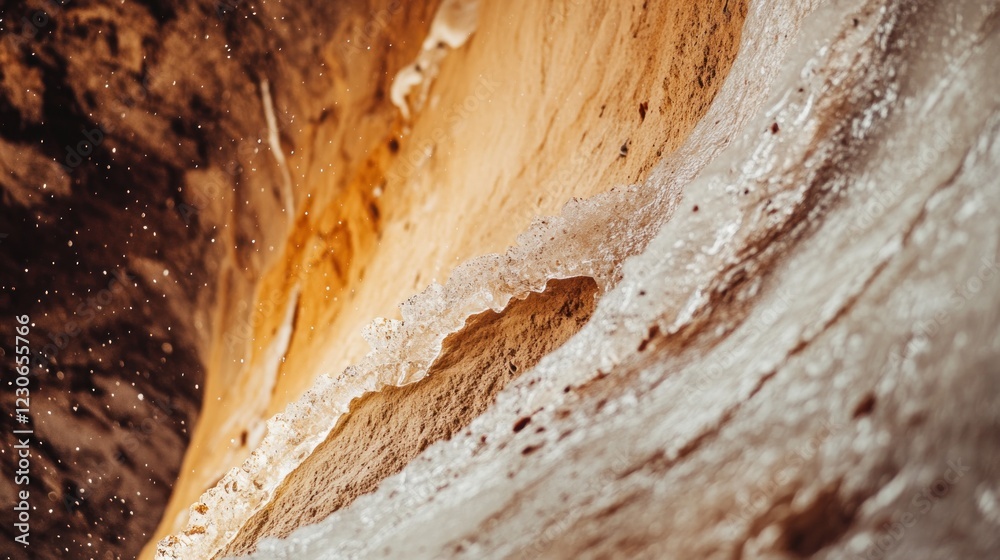 Poster water flowing over sandstone creating ice formations