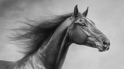 Obraz premium Majestic Black Horse Portrait in Monochrome