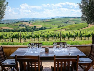 Breathtaking views of the beautiful landscapes of the Tuscany region, vineyards and rolling hills