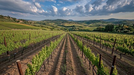 Fototapeta premium Breathtaking views of the beautiful landscapes of the Tuscany region, vineyards and rolling hills