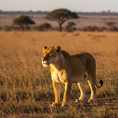 Naklejka premium lioness in the savannah jungle