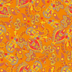 Naklejka premium Paisley Floral oriental ethnic Pattern. Vector Seamless Ornamental Indian fabric patterns.