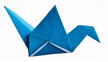 handcrafted blue paper bird origami art isolated on transparent cutout background