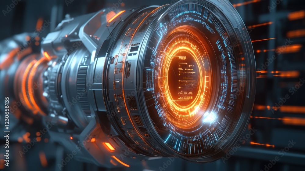 Poster futuristic technology engine with glowing interface